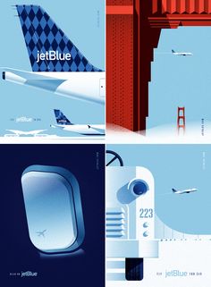 four different types of jet blue posters