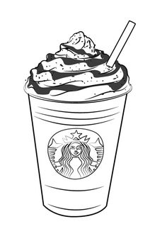 a drawing of a starbucks drink with whipped cream