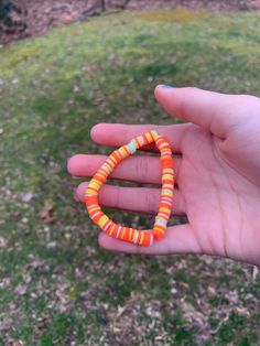 Sunset Clay Beaded Bracelet  Made with high quality elastic  Enjoy :) Orange Beaded Stretch Bracelet With Round Beads, Orange Stretch Bracelet With Letter Beads, Casual Orange Beaded Stretch Bracelet, Orange Beaded Stretch Bracelet, Casual Orange Stretch Bracelet With Letter Beads, Orange Stretch Bracelet With Letter Beads For Beach, Clay Beaded Bracelet, Bracelets Easy, Hendersonville Nc