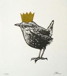 a drawing of a bird with a crown on its head