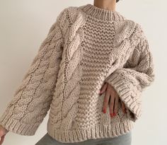 Women's hand knit pullover wool oversized sweater HANDMADE Pre-order  Yarn 100% merino wool Color on the photo: LIGHT BEIGE Size on the photo: ONE SIZE ✔️ Lenght - 60 cm/23.6" ✔️ Width - 55 cm/21.6" ✔️Sleeve girth - 56 cm/22" ✔️ Sleeve length - 73 cm./28.7" This is women's hand knit sweater. Handmade  sweater from 100% hight quality merino wool yarn. This yarn is soft and tender so this sweater is warm and soft. This sweater is delicate work of hand knitting. Sweater has wide sleeves and knitted Sweater Handmade, Hand Knit Sweater, Knitting Sweater, Photo Light, Handmade Sweater, Merino Wool Yarn, Mens Hoodies, Star Sweater, Wool Handmade