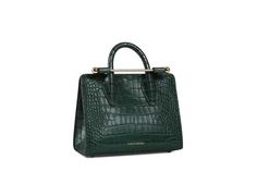 The Strathberry Nano Tote - Embossed Croc Bottle Green Mini Tote Bag, Bottle Green, Mini Tote, Black Tote Bag, Green Bag, Leather Mini, Mini Bag, Top Handle, Calf Leather