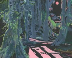 an image of a painting of trees in the woods