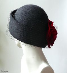 "Gray veil hat,Cloche Felted Hat, felt hat, Cloche Hat, Gray Hat, Art Hat La belle epoque Art Deco 1920s hat Art Hats Gray hat cloche 1920's hat red roses Hats&Caps Accessories Handmade Great, very flattering gray hat with black veil and red roses! Adapts to the head ! Special and unique ! Sophisticated and elegant ! I can make this hat in other colors and sizes. Made just for you To measure your head: Using a tape measure, go around head about 1\" above eyebrows in front and include the lar Elegant Gray Felt Hat With Short Brim, Elegant Gray Brimmed Felt Hat, Elegant Gray Wide Brim Felt Hat, Elegant Gray Felt Hat With Curved Brim, Elegant Winter Wedding Costume Hats And Headpieces, Winter Wedding Felt Hat With Curved Brim, Winter Wedding Brimmed Cloche Hat, Winter Wedding Hat Headpiece, Winter Wedding Cloche Fascinator