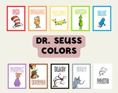 the dr seuss coloring book is shown in different colors