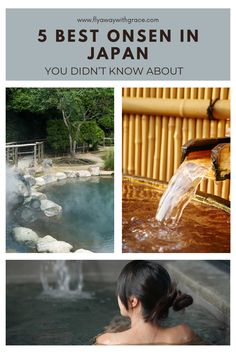 a woman in a hot tub with the words 5 best onsen in japan you didn't know about