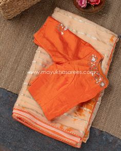 Introducing the exquisite Gorgette With Shibori Saree from Mayukha Sarees Boutique!  Perfect for a summer wedding or festive occasion, this gorgeous saree is crafted with high-quality gorgette material in a stunning peach and orange color combination.  But that's not all! With every saree purchase, you'll receive a beautifully stitched designer custom blouse made of rawsilk with intricate maggam work.  At Mayukha Sarees Boutique, we understand the importance of convenience, which is why we offer Silk Pre-draped Saree With Dori Work For Puja, Semi-stitched Tissue Silk Blouse For Navratri, Festive Tissue Silk Blouse Piece With Gota Work, Bollywood Silk Blouse With Gota Work, Orange Georgette Blouse Piece For Festive Occasions, Festive Orange Georgette Blouse Piece, Navratri Gota Work Raw Silk Blouse Piece, Chanderi Pre-draped Saree With Dori Work For Puja, Orange Bollywood Blouse For Diwali