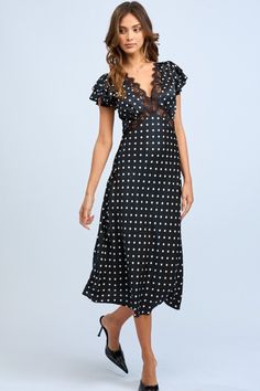 An 2024 update to one of our bestselling date night dresses! This Caila Black Polka Dot Slip Dress will make you feel like you stepped out of a dream! Crafted from sumptuous satin black and ivory polka dot fabric, it has cap sleeves, lace detailing, and a hidden zipper in the back. Perfect for date night with that special someone or pair with sneakers for brunch with your gals. Polka Dot Slip Dress, Slip Midi Dress, Night Dresses, Dot Fabric, Polka Dot Fabric, Date Night Dresses, Black Polka Dot, White Polka Dot, Satin Dresses