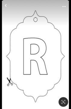 the letter r with scissors on it is shown in black and white, as well as an