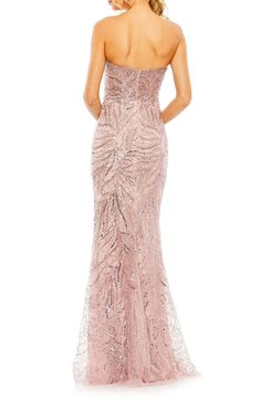 Icy sequins and a corset-inspired bodice add visual intrigue to a sleeveless gown styled in a sleek column silhouette. 41" length Hidden back-zip closure Sweetheart neck Strapless Lined 100% polyester Spot clean Imported Asian Owned/Founded Robe Fuchsia, Champagne Formal Dresses, Orange Prom Dresses, Vestidos Color Coral, Blush Prom Dress, Navy Blue Prom Dresses, Red Sequin Dress, Navy Blue Bridesmaid Dresses, Blue Sequin Dress