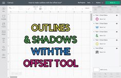 the text outlines and shadows with the offset tool is displayed on a computer screen