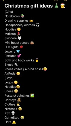 a christmas gift list with emotes and emoticions all over the place