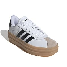 adidas-VL Court Bold Platform Sneaker - Women's Take your style and comfort to a new level with the adidas VL Court Bold sneaker. Combining skateboarding style with streetwear looks, this low-cut sneaker comes with a leather upper for a contemporary touch, side signature stripes for an iconic look, and sturdy rubber sole with multiple tread patterns for a reliable grip. Adidas Platform Sneakers, Platform Sneakers Outfit, Adidas Vl Court, Sneaker Outfits Women, Fall Sneakers, Bold Shoes, White Tennis Shoes, Adidas Shoes Women, Baskets Adidas