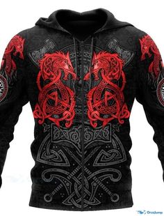 OrcaJump - Mens Red Dragon Graphic Print Full Zip Hoodie Jacket Dragon Graphic, Fall Prints, Sports Clothing, Red Dragon, Style Streetwear, Full Zip Hoodie, Wet And Dry, Hoodie Jacket, Zip Hoodie