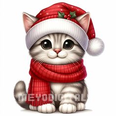 a cat wearing a santa hat and scarf