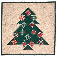 Adorable Christmas tree quilt with quilt block ornaments. Only a few are on the advent tree with additional numbered blocks blending into the background around the tree. Advent Tree, Tree Quilt Pattern, Count Down To Christmas, Dec 1st, Cottage Quilt, Christmas Quilting, Cat Cuddle, Tree Quilt, Road Design