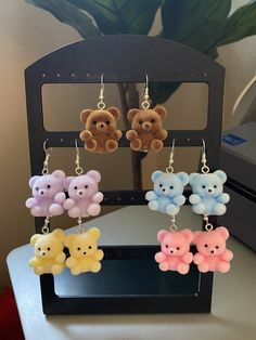 handmade earrings Celebrity Shifting, Yellow Teddy Bear, Teddy Bear Earrings, Purple Teddy Bear, Crazy Earrings, Blue Teddy Bear, Kawaii Earrings, Bear Earrings, Kawaii Jewelry