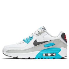 (GS) Nike Air Max 90 Leather 'White Chlorine Blue' CD6864-108 (SNKR/Casual/Air Cushion) Nike Air Max 90 Leather, Air Max 90 Leather, Nike Air Max 90, Stylish Sneakers, Air Max, Perfect Pair, Nike Air Max, Red And Blue, Nike Air