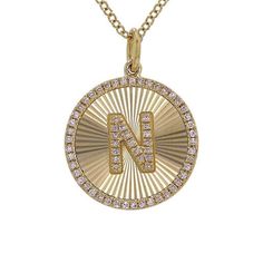 This 14K gold necklace features a radiating finish coin with a diamond set initial that catches the light with every turn. Add an elegant touch to any outfit with this exquisite piece. Item Information Metal: 14k Gold Dimensions: Bail: 5mm Pendant: 15mm Length: 16"+1"+1" Diamond Information Carat Weight: 0.12-0.14 Diamond Initial Necklace, Diamond Evil Eye, Gold G, Nameplate Necklace, Mother Of Pearl Necklace, Radiant Diamond, 14k Gold Necklace, Gold Paper, Diamond Star