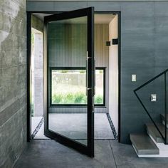 IWD-Wrought-Iron-Pivot-Door-Exterior-CID-PV001-1-Lite-Panel-Square-Top-Matte-Black-1 Pivot Doors Entry, Metal French Doors, Steel French Doors, Modern Entry Door, Iron Front Door, Iron Entry Doors, Entry Doors With Glass, Contemporary Front Doors, Door Exterior