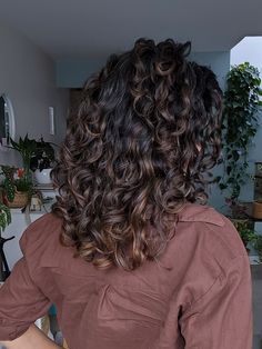 Curly Hair Balayage Black, Dark Curly Hair With Brown Highlights, Brown Balayage On Black Curly Hair, Dark Curly Hair With Caramel Highlights, Brown Curly Hair Boliage, Carmel Curly Highlights, Curly Hair Low Lights Dark Brown