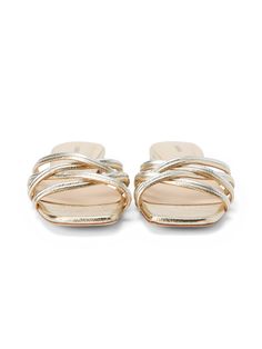 A fresh spin on the classic flat sandal, the Abelle features two-tone metallic satin, crisscross vamp, and modern square toe. Slip it on with your favorite jeans and tee for a sophisticated touch. | L'AGENCE Abelle Flat Sandal In Gold/Silver Crackle Modern Square, Criss Cross, Flat Sandals, Favorite Jeans, Silver Gold, Two Tone, Sandals, Silver, Gold