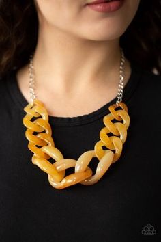 Opens in a a faux marble finish, yellow acrylic links gradually increase in size as they link below the collar. Mama Necklace, Marble Finish, Yellow Necklace, Nickel Free Jewelry, Chunky Chain Necklaces, Paparazzi Accessories, White Necklace, Faux Marble, Paparazzi Jewelry