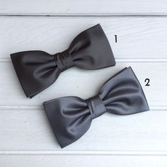 "We proudly present our premium handmade pre-tied bow tie for Adult/Men/Women/Kids/Children/Toddler/Baby boy/girl.... **The bow tie is pre tied and hand stitched into place.** Material: N/A Choose your Bow tie ATTACHMENT/STRAP: - CLIP-ON (strapless) - Adjustable VELCRO strap - Adjustable strap with METAL HOOK, EYE ADJUSTER HARDWARE SIZES are shown below: - NEWBORN-1YR : Adjustable straps fit 7\" up to 11\" neck circumference. - TODDLER (1-3YR) : Adjustable straps fit 10\"-12\" neck circumference Pre-tied Bow Tie For Black Tie Events, Pre-tied Bow For Black Tie Occasion, Gray Wedding Tie, Adjustable Bow For Groom, Classic Adjustable Bow For Groom, Dapper Bow For Groom, Classic Detachable Bow Tie For Groom, Classic Pre-tied Ties For Wedding, Dapper Tuxedo With Ties For Groom