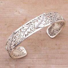 Leafy Sterling Silver Cuff Bracelet from Bali - Majestic Leaves | NOVICA Art Clay Silver, Angel Wings Jewelry, Wing Jewelry, Sterling Silver Cuff Bracelet, Sterling Silver Cuff, Contemporary Jewellery, Silver Cuff Bracelet, Contemporary Jewelry, Jewelry Packaging