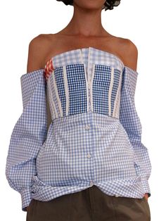 CF. Goldman - Gingham Bustier Top. Available at www.HouseofHolthus.com Long Sleeve Gingham Top For Summer, Fitted Summer Blouse For Picnic, Summer Picnic Fitted Blouse, Fitted Plaid Blouse With Buttons, Fitted Tops For Summer Picnics, Fitted Tops For Summer Picnic, Fitted Plaid Cotton Tops, Cotton Gingham Top For Daywear, Summer Plaid Tops With Patchwork