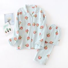 The Fruits, Feathers and Stars Original Pajamas Lounging Outfit, Top Kimono, Doll Drawing, Cotton Pajamas Women, Pajama Pattern, Pajama Suit, Body Condition, Okayama, Cotton Sleepwear