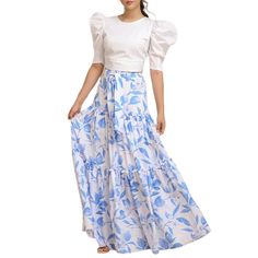 Blue Floral Print Chiffon Maxi Skirt Chiffon Maxi Skirt, Floral Print Chiffon, Blue Floral Print, Chiffon Maxi, Vintage Casual, Casual Skirts, Casual Skirt, Print Chiffon, Blue Floral