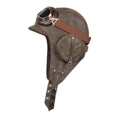 "Aviator pilot helmet, WW2 military style steampunk hat, in real leather, old brown color, with or without aviation goggles, for Men and Women, William model. - Handmade hat with QUALITY MATERIALS. It's MADE TO LAST MANY YEARS. - Model timeless vintage style with round and zipper on the side that reminds the helmets of the first aviators. THERE IS NO HOLE THAT GOES INSIDE THE LINING, zippers are decorative. Nylon lining, which is comfortable for spring, summer, and fall. - A buckle at the back o Old Pilot Helmet, Aviation Hats, Aviation Goggles, Aviator Helmet, Pilot Goggles, Goggles Women, Leather Helmet, Pilot Helmet, Aviator Cap