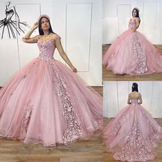 (eBay) Pink Sweetheart Quinceanera Dresses Beaded 3D Flowers Graduation Prom Party Gown Quinceanera Dresses Off The Shoulder, Pink Quinceanera Dresses, Pink Quinceanera, Quinceanera Dresses Pink, Pretty Quinceanera Dresses, 16 Dress, Party Gown, Sweet 16 Dresses, 3d Flowers