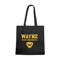 Wayne State University Warriors Warriors Institutional Seal Tote Bag Black Canvas Student Bags, Black Canvas Bags For Students, Canvas Tote Bag For Students, Back To School Canvas Bags With Letter Print, Black Tote Bag For Back To School, Back To School Black College Bag, Back To School Black Cotton Bag, Black College Bag For Back To School, Black Cotton Bags For Back To School