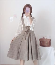 Light Academia Fashion, Light Academia Outfit, Estilo Dark, White Lace Shirt, Academia Outfits, Cottagecore Outfits, Fashion 90s, Cottagecore Fashion, Kawaii Dress