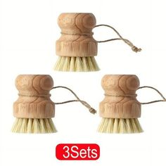 three wooden brushes with white bristles on them and the words 3 sets written below