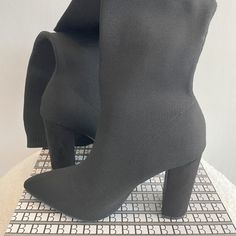 New, Nwot (New Without Tags), Newbella Mousse Fit Pointed Toe Sock Boots, Black, Size Eu 38 | Us 7. Stretchy Ribbed Topline, Elastic Knitted Upper, Steady Heels, Feminine Pointed Toe. Mousse Smooth - Like A Second Skin: Soft & Stretchy, Breathable, Wrinkle Resistant, Zero Waste. Https://Www.Shopnewbella.Com/Products/Newbella-Chunky-Heel-Pointed-Toe-Sock-Boots Winter Black Booties With Reinforced Heel, Stretch Knee-high Winter Boots, Knee-high Stretch Boots For Winter, Trendy Black Mid-calf Heeled Boots, Winter Black Mid-calf Boots With Reinforced Heel, Trendy Black Winter Booties, Black Reinforced Heel Knee-high Boots For Winter, Winter Black Knee-high Boots With Reinforced Heel, Black Stretch Knee-high Boots