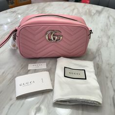 New Gucci Pink Shoulder Bag With Silver Hardware. Comes With Dust Bag And Tags. Formal Silver Gucci Shoulder Bag, Gucci Pink Bag, Gucci Silver Shoulder Bag With Silver-tone Hardware, Silver Gucci Evening Bag, Designer Gucci Silver Bag, Designer Silver Gucci Bags, Pink Gucci Bag, Vintage Gucci Purse, Gucci Marmont Bag