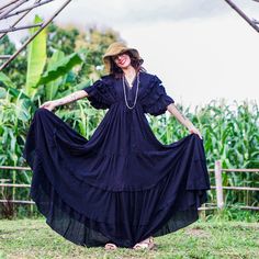 "Black Maxi Dress, Black Long Dress, Angel Sleeves Dress Introducing our exquisite Angel sleeve maxi dress, a captivating masterpiece available exclusively on Etsy. This enchanting garment exudes timeless beauty and grace, making it a must-have addition to your wardrobe. This dress is made in one size to fits S to XL / US: 4/6/8/10/12/14/16 - Crafted with meticulous attention to detail, this dress is a harmonious blend of ethereal design and natural comfort. Its standout feature is the deep V neckline, which elegantly graces both the front and back, lending an alluring charm to your silhouette. The angel sleeves, with their graceful, flowing design, add a touch of whimsy to this boho-inspired ensemble. - The skirt of this dress is a work of art in itself, featuring a full circle silhouette Black Flowy Bohemian Dress, Black Flowy Boho Dress, Black Bohemian Dress With Loose Fit, Black Bohemian Floor-length Dress, Bohemian Black Floor-length Dress, Flowy Black Boho Dress, Flowy Black Floor-length Dress, Black Floor-length Flowy Dress, Photoshoot Black Dress