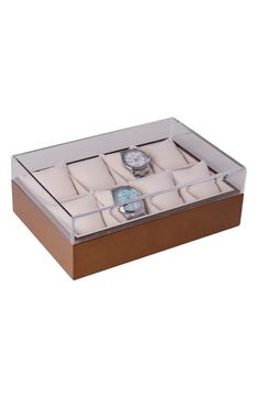 The plush lining of this wood case ensures your watches stay protected, scratch-free and easy to see when you're getting ready for the day. Holds eight watches Wood/acrylic/textile Spot clean Imported Watch Storage, Wood Acrylic, Wood Case, Storage Case, Wood Watch, Getting Ready, Decorative Boxes, The Day, Coffee Table