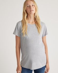 Stay effortlessly comfortable throughout your pregnancy with our Cotton Modal Maternity Crewneck Tee 2-Pack. Crafted from a soft and breathable blend of cotton and modal, these maternity essentials provide a flattering fit that grows with your bump. The classic crewneck design is always in style, while the 2-pack ensures you always have an additional option.  | Quince | Women's Cotton Modal Maternity Crewneck T-Shirt 2-Pack in White/Light Heather Grey, Size Large, Organic Cotton Maternity Cotton T-shirt Bump Friendly, Cotton Maternity T-shirt With Crew Neck, Maternity Cotton T-shirt With Crew Neck, Maternity Bump Friendly Relaxed Fit Tops, Casual Nursing Friendly Maternity Tops, Casual Maternity T-shirt Bump Friendly, Casual Maternity Tops With Relaxed Fit, Cotton Crew Neck Maternity T-shirt, Casual Stretch Bump Friendly Tops