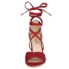 A pair of block-heel sandals feature a simple ankle wrap with a crisscross design. Knot the ties into a pretty bow at the back to make a lasting impression as you walk away. It's easy to go with all outfits, wear them with jeans, trousers, dresses, shorts, or denim. Elevate your body type and make you naturally look comfortable in your skin and body. Faux suede vamp, more textured. Rubber Outsole and ABS heel, anti-slip effectively. Moderate heel height, makes you feel more comfortable.