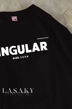 Lasaky - Premium Relaxed Fit Cotton Short Sleeve T-Shirt Basic Crew Neck Top With Front Print, Basic Short Sleeve Sweatshirt With Letter Print, Black Short Sleeve Sweatshirt With Graphic Print, Basic Crew Neck Shirt With Slogan, Word Wrap, Fabric Names, Types Of Collars, Cotton Shorts, Fashion Boutique