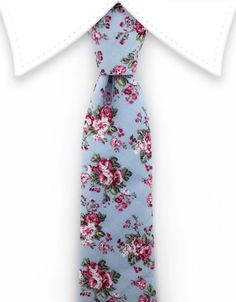 Powder Blue Tie with Pink Roses – GentlemanJoe Blue Floral Print Tie As Gift, Spring Blue Floral Print Suit And Tie Accessories, Blue Floral Print Suit And Tie Accessories For Spring, Blue Spring Tie, Blue Standard Tie For Spring, Blue Business Ties For Spring, Pink Floral Tie, Tie A Necktie, Bridal Parties Colors