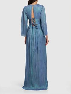 Pandora silk tulle long dress - Maria Lucia Hohan - Women | Luisaviaroma Tulle Long Dress, Maria Lucia Hohan, Silk Tulle, Blue Back, Wedding Mood, Green Dress, Blue Dresses, Long Dress, Silk