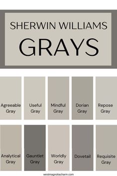 These are 10 of the best gray paint colors from Sherwin Williams. If you are struggling to find the perfect gray, this is for you. #gray #paintcolors #interiordesign #home Gray Tone Paint Colors, Colonnade Gray Color Scheme, Dovetail Sherwin Williams Living Rooms, Farmhouse Gray Paint Colors, Connected Gray Sherwin Williams, Griege Wall Colors, Gray Cabinet Paint Color, Mindful Gray Sherwin Williams Exterior, Popular Gray Sherwin Williams