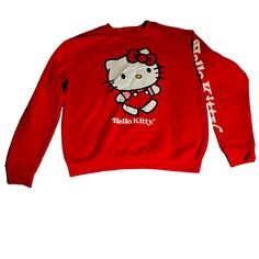 Hello Kitty Sweatshirt, Size M,Nwt Hello Kity Sweater, Red Cartoon Print Tops For Winter, Red Long Sleeve T-shirt With Cartoon Print, Hello Kitty Print Top For Winter Streetwear, Cute Red Crew Neck Top, Red Cartoon Print Sweatshirt For Fall, Red Long-sleeve T-shirt With Cartoon Print, Red Hello Kitty Print Crew Neck Top, Trendy Hello Kitty Print Crew Neck Sweatshirt