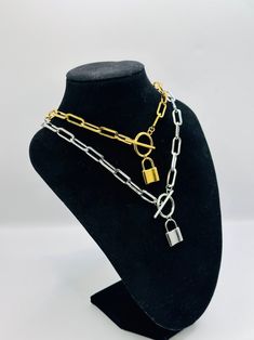 It is bold and will definitely stand you out from the crowd. #jewelrygram #gemstones #weddingdesigns #jewelryoftheday #womenaccessories Silver Chain Necklace With Lock, Gold Chain Link Necklace With Lock, Chain Link Jewelry With Lock As Gift, Chain Link Jewelry With Lock For Gift, Metal Chain Link Necklace With Lock, Silver Metal Necklace With Lock Detail, Metal Chain Necklace With Lock For Gift, Silver Lock Chain Necklace As A Gift, Silver Chain Necklace With Lock For Gifting