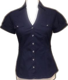 Fitted Tops With Snap Buttons For Business Casual, Fitted Blue Tops With Snap Buttons, Fitted Navy Shirt With Button Closure, Navy Fitted Shirt With Button Closure, Navy Formal Top With Buttons, Fitted Office Blouse With Snap Buttons, Fitted Blouse With Snap Buttons For Office, Dark Blue Shirt, Red And Black Flannel